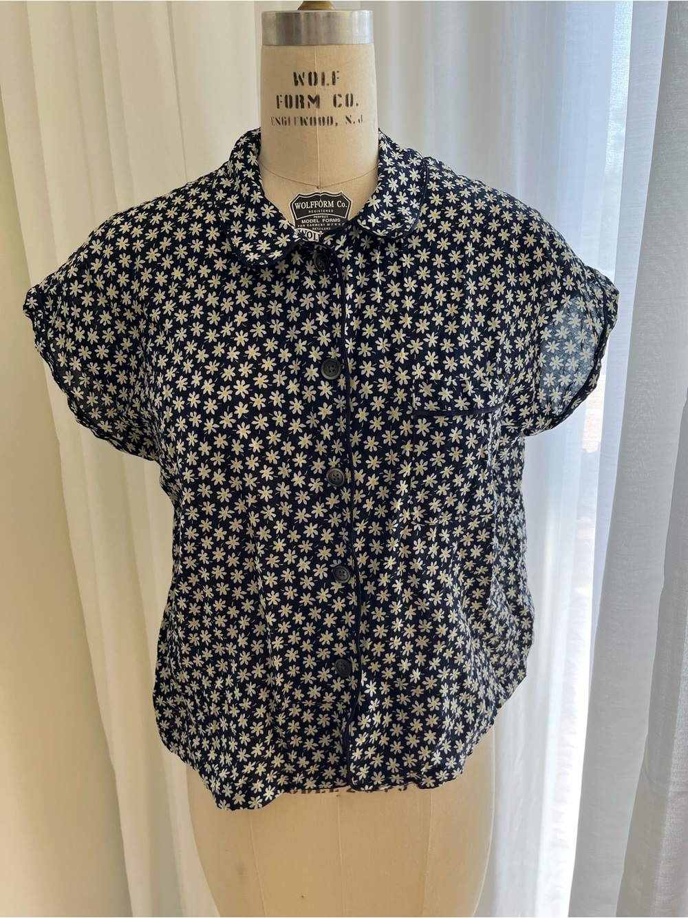 Madewell Daisy Print Button Front Bedtime Pajama Button Up Shirt Top Size Large